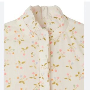BONPOINT Cream Floral Button-Up Blouse with Ruffled Collar